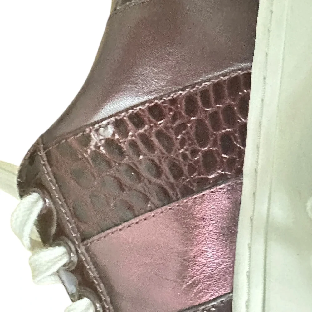 Tory‎ Burch Howell Court Sneakers Burgundy Croc Patent Leather Multi Colorblock